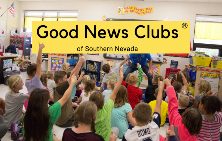 Good News Club with children and logo